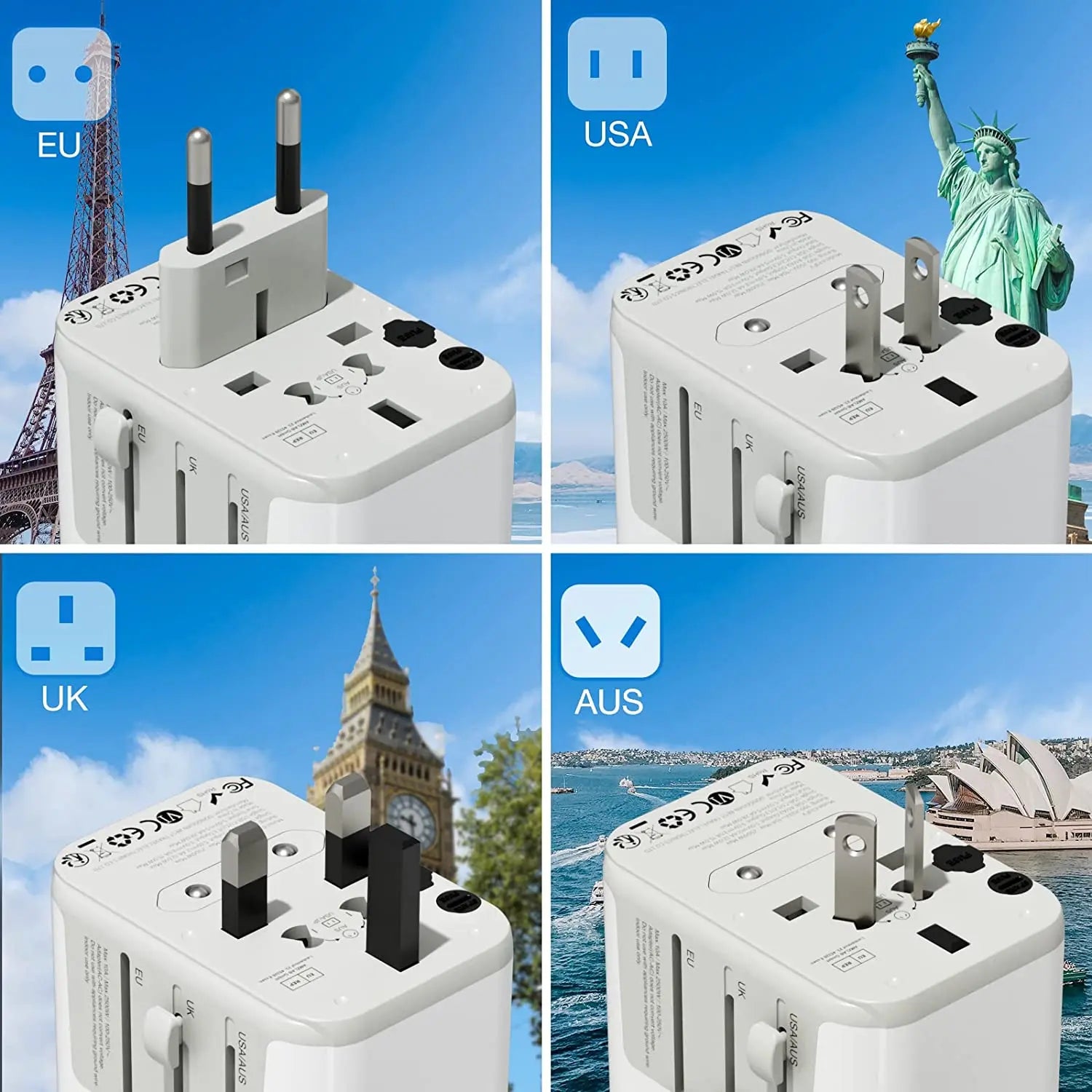 TESSAN 100W GaN Universal Travel Adapter – Fast Charging USB & Type-C Power Adapter for EU/UK/US/AU!