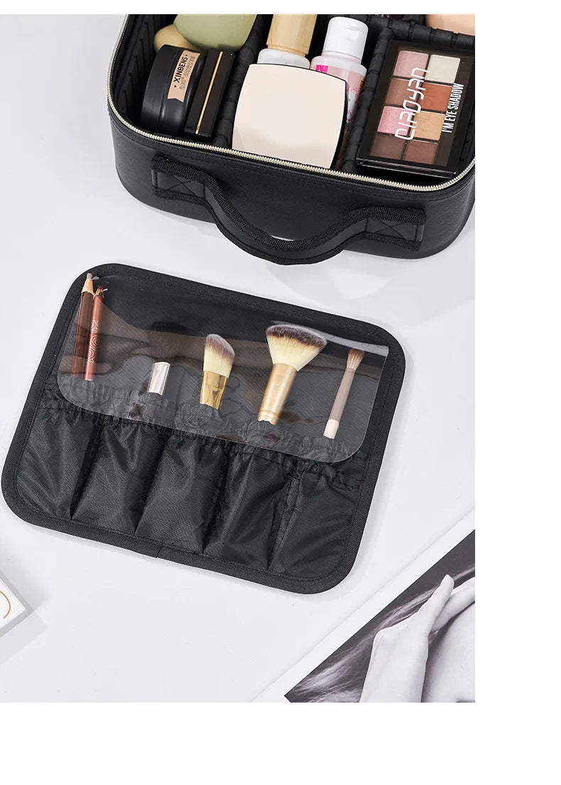 Smart LED Makeup Case with Mirror – Large-Capacity Travel Beauty & Skincare Organizer
