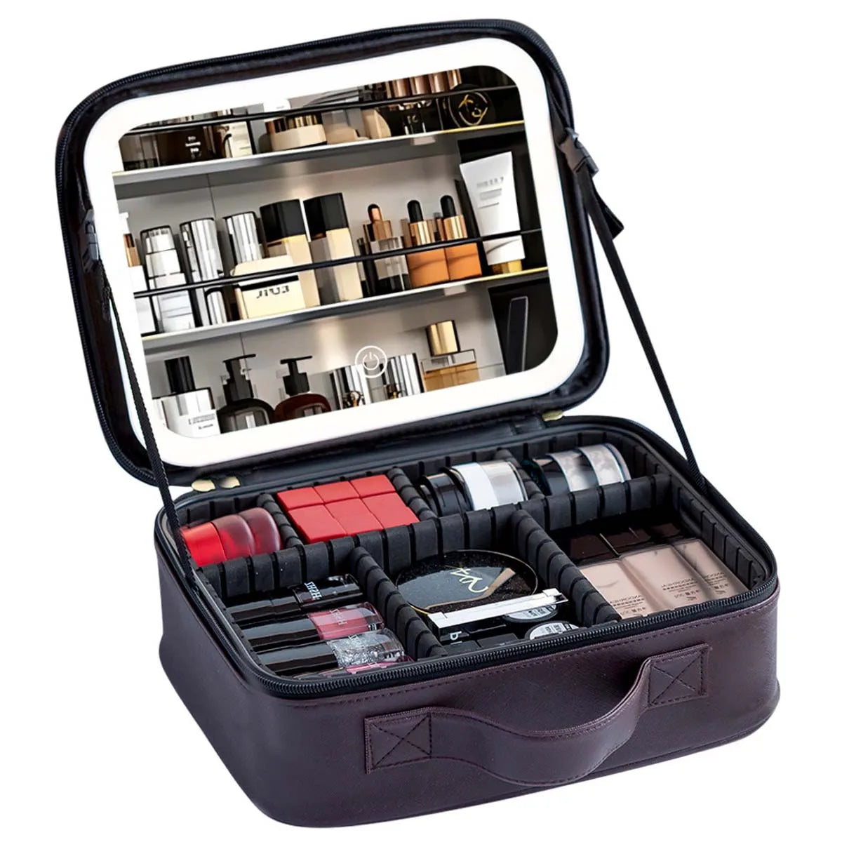 LED Travel Makeup Bag with Mirror – Large-Capacity Portable Storage Case with Combination Lock