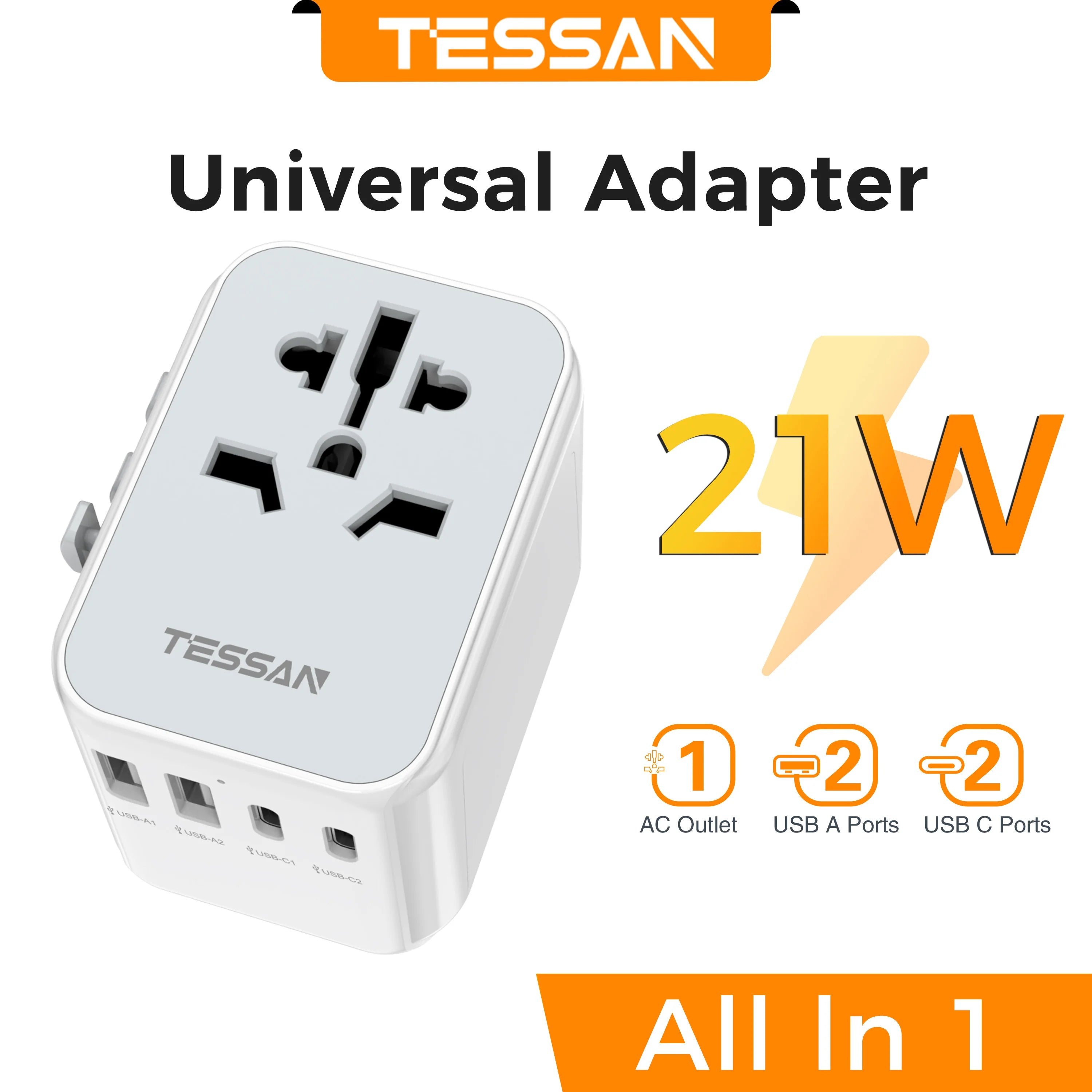 TESSAN 100W GaN Universal Travel Adapter – Fast Charging USB & Type-C Power Adapter for EU/UK/US/AU!