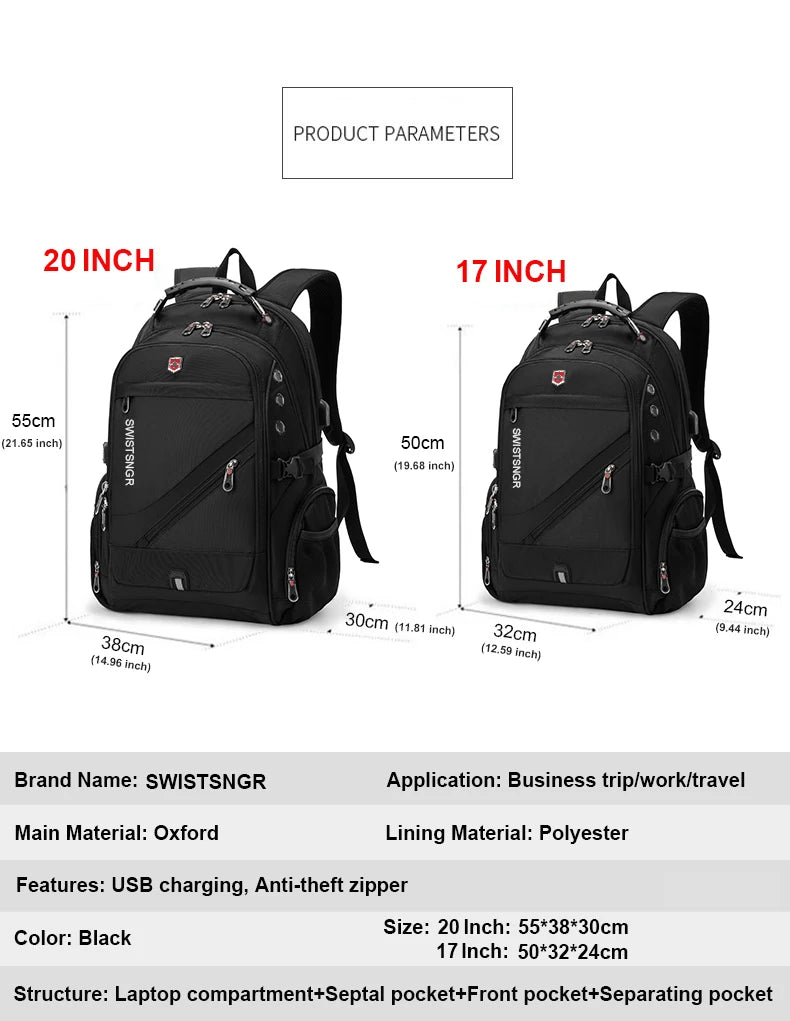 2025 Waterproof Laptop Backpack – 17/20 Inch Oxford Travel Rucksack for Men & Women, School Bag with Modern Design