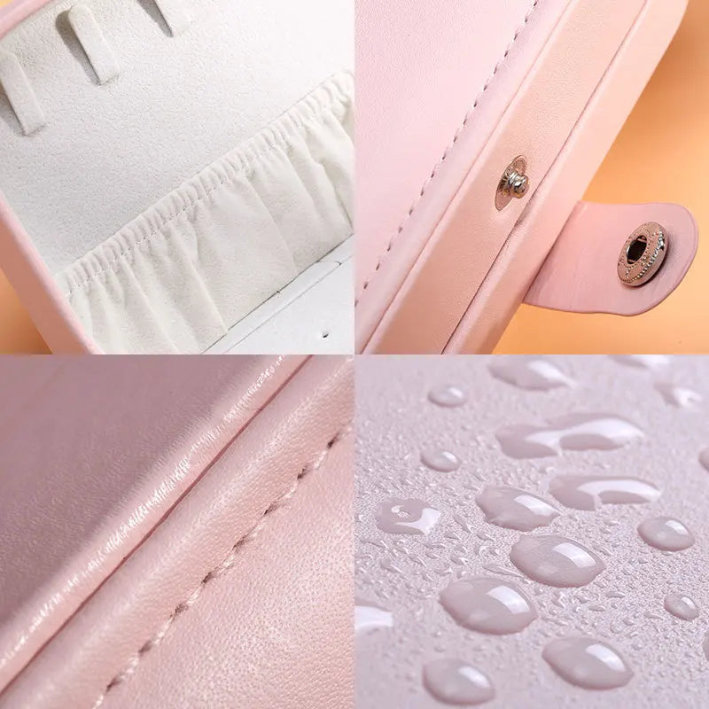 Portable Leather Jewelry Box – Travel Organizer with Zipper for Rings, Earrings & Necklaces