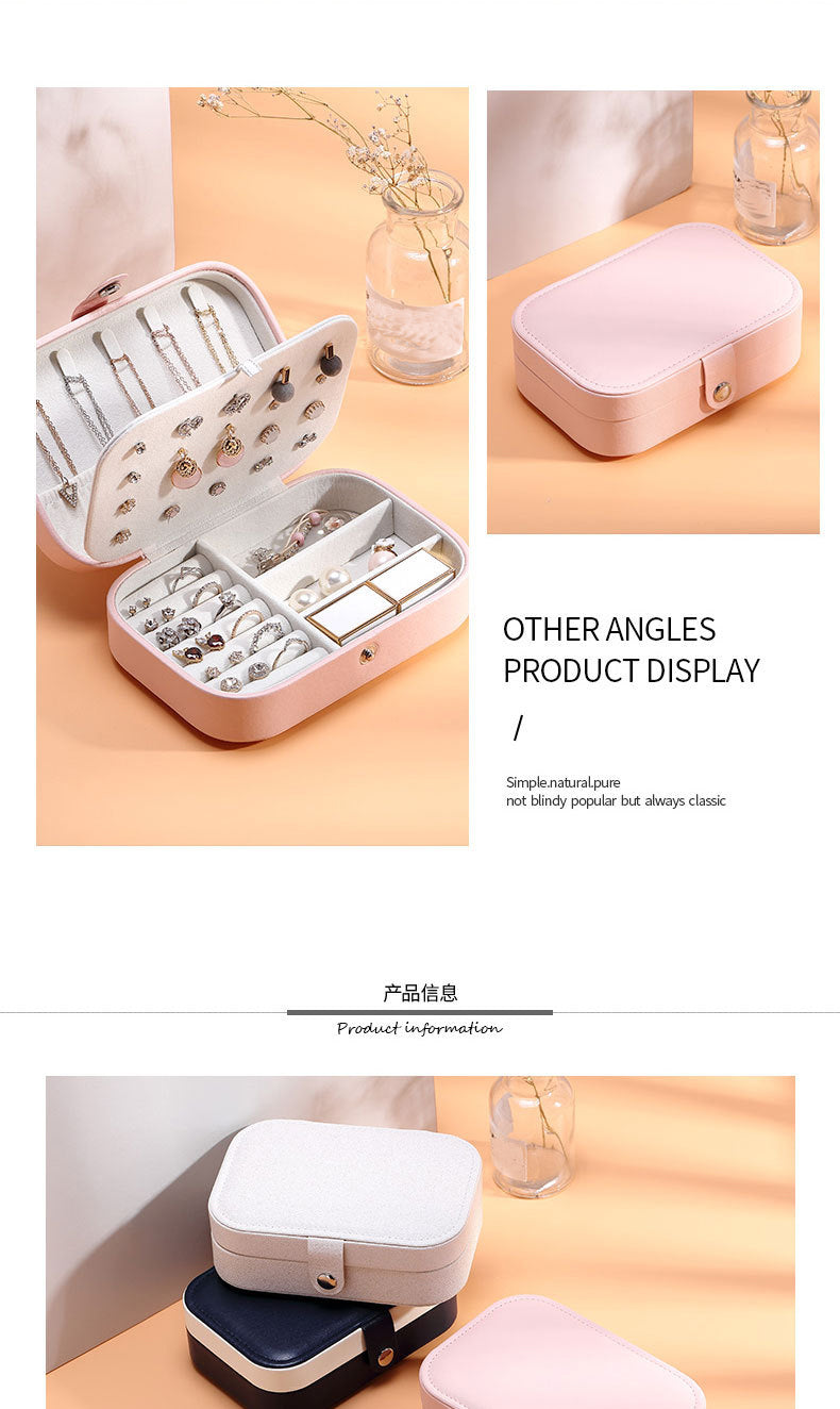 Portable Leather Jewelry Box – Travel Organizer with Zipper for Rings, Earrings & Necklaces