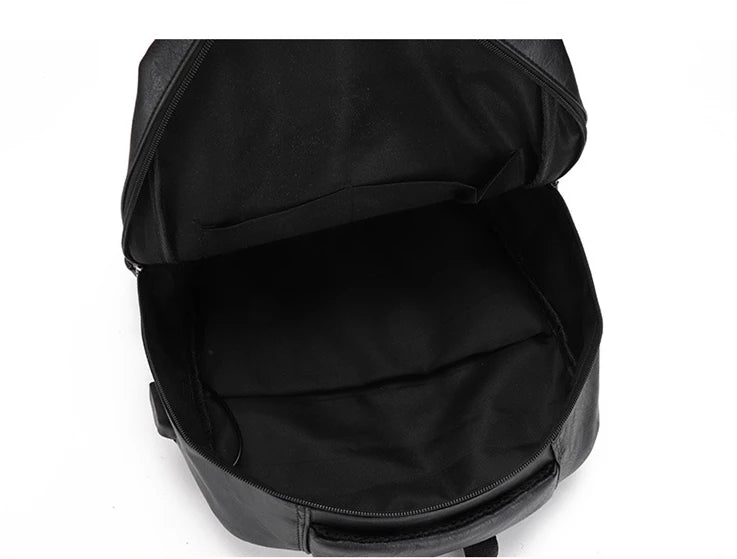 High-Quality USB Charging Backpack for Men – PU Leather Laptop Backpack, Large Schoolbag for Teenagers and Boys