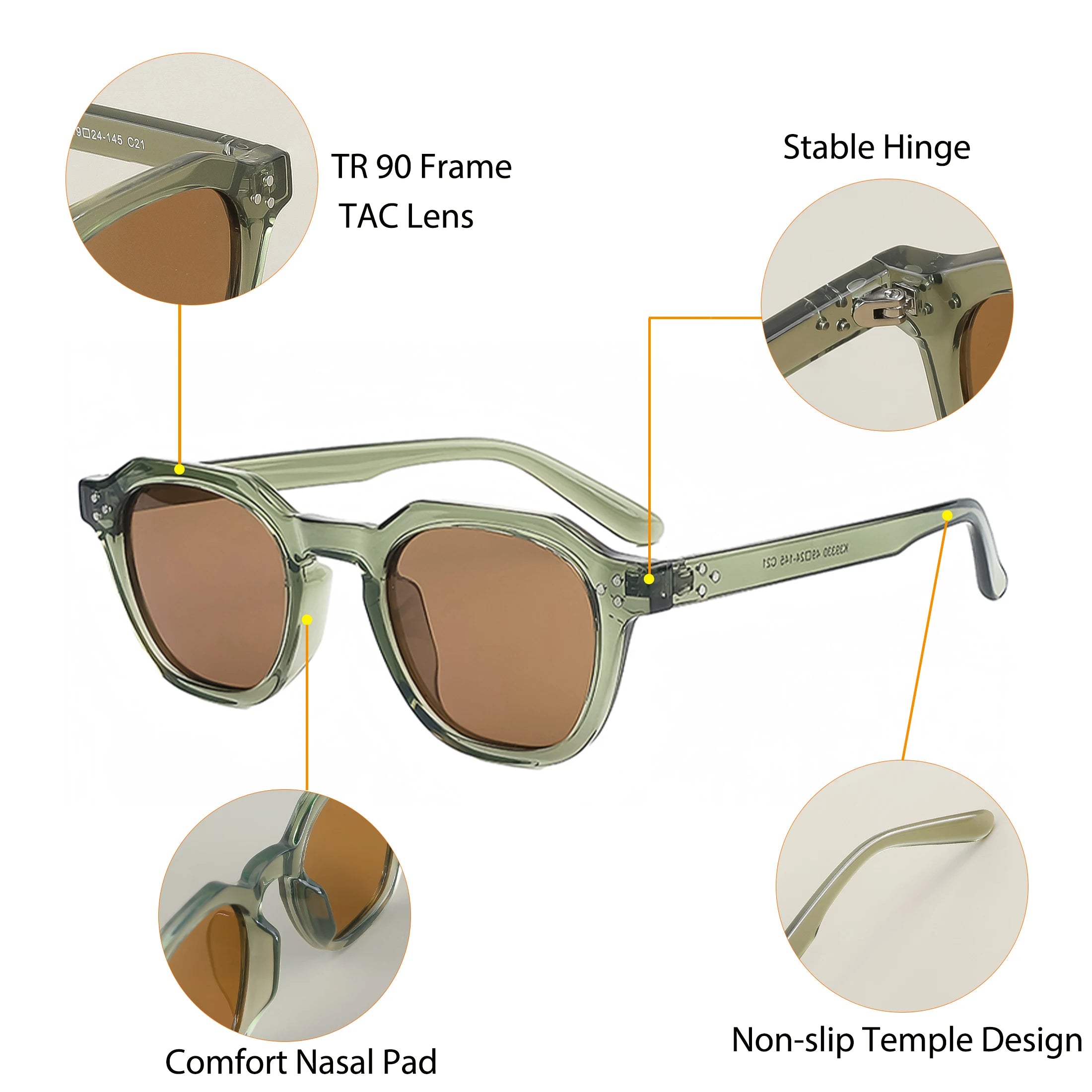 CATERSIDE Retro Polarized Sunglasses Men Ultralight TR90 Frame Polygon Women Sun Glasses Outdoor High Quality Travel Eyewear
