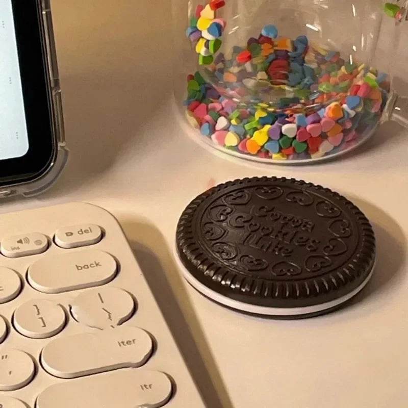 Chocolate Biscuit Folding Makeup Mirror – Cute & Compact Pocket Mirror with Comb