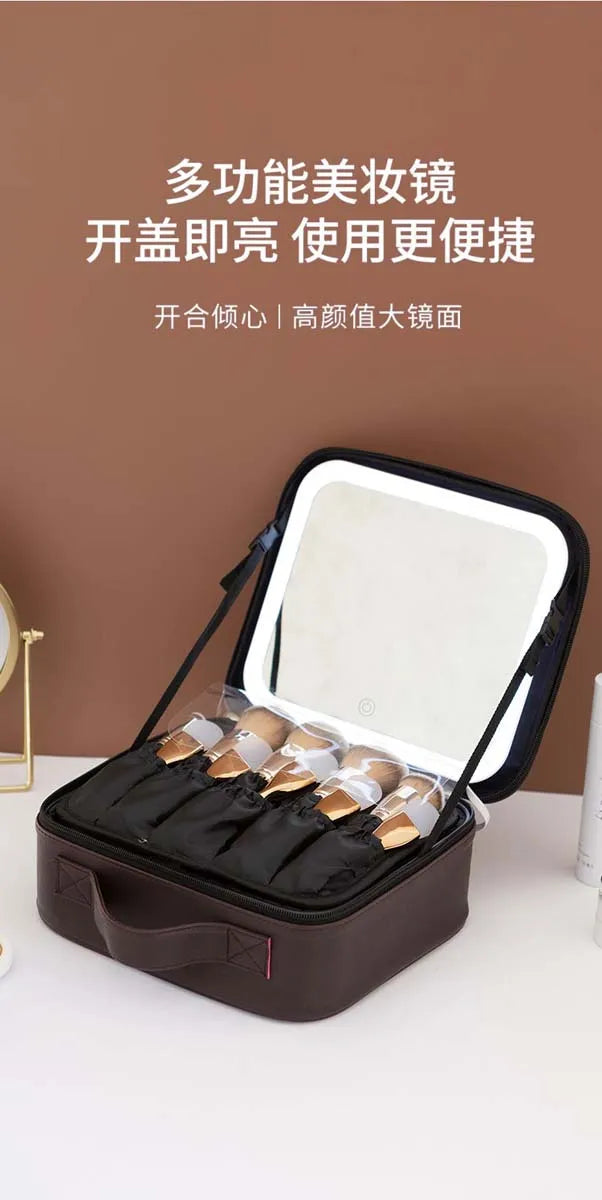 LED Travel Makeup Bag with Mirror – Large-Capacity Portable Storage Case with Combination Lock