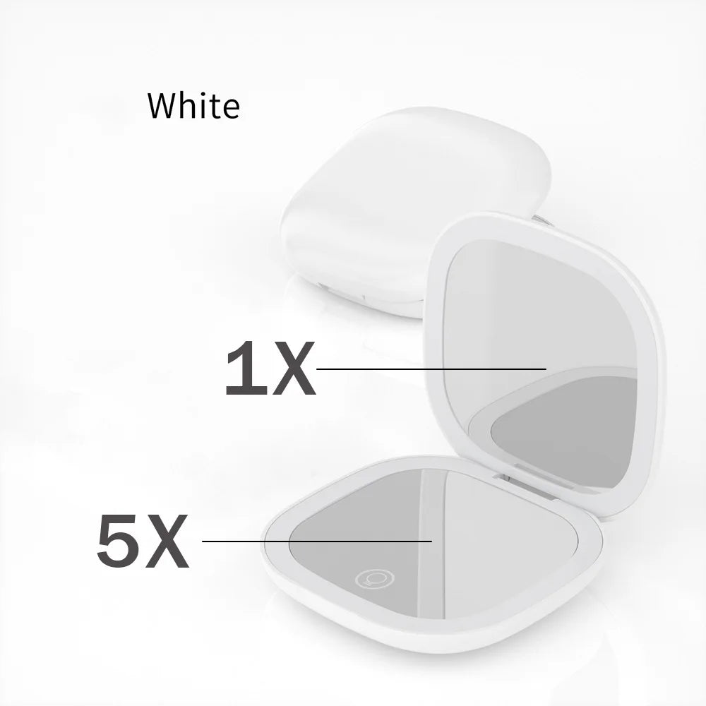 LED 5X/10X Magnifying Compact Mirror – Portable Foldable Rechargeable Travel Makeup Mirror