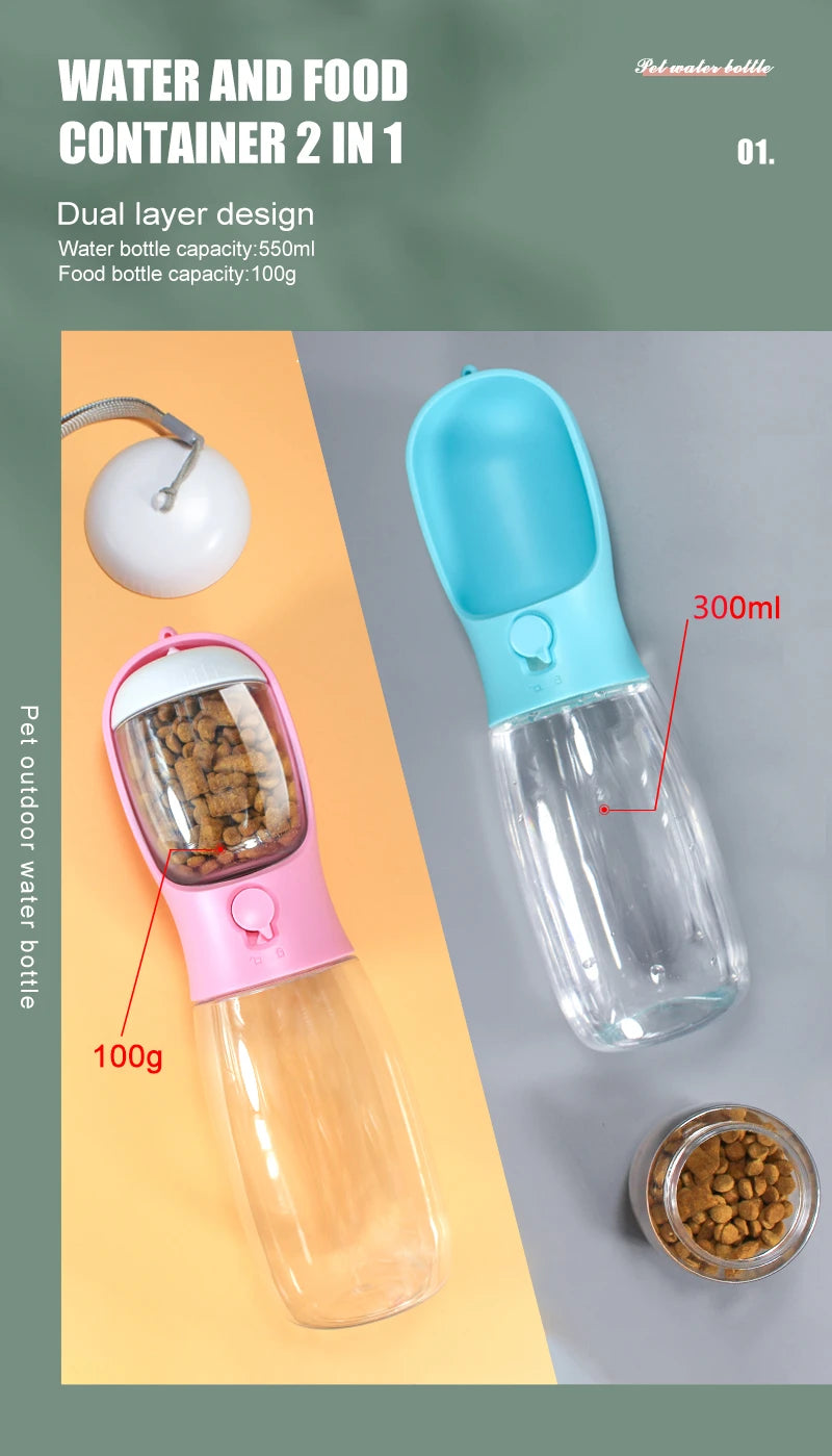 Dog Water food Bottle Portable Travel Pet Drinker Dog Bowl Food Cat Fountain Outdoor Walking Drinking Bottle Dogs Feeder