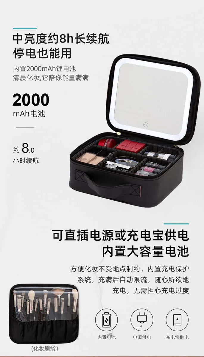 LED Travel Makeup Bag with Mirror – Large-Capacity Portable Storage Case with Combination Lock