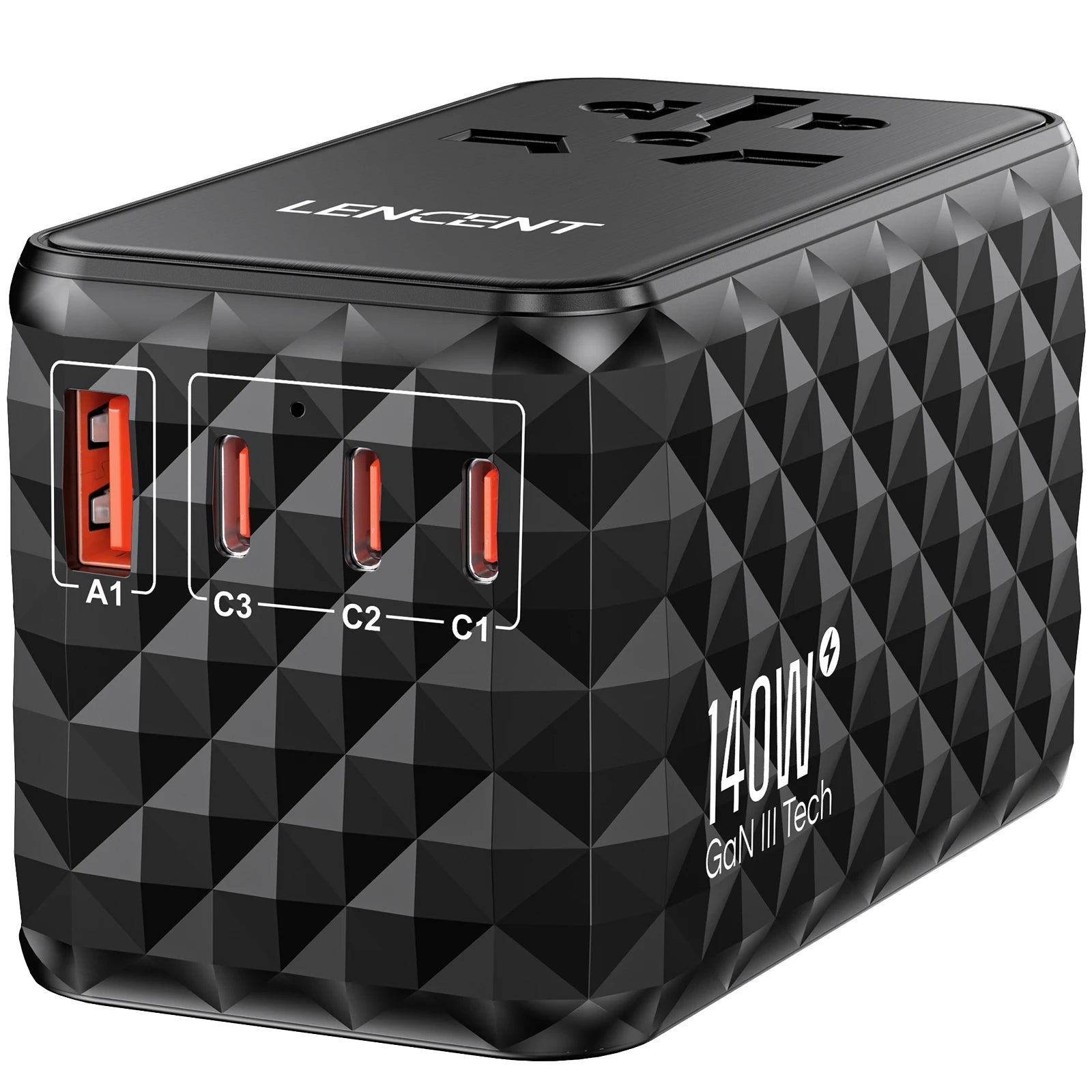 LENCENT 140W GaN Universal Travel Adapter – Fast Charging with 3 USB-C & 1 USB-A for EU/UK/US/AU! 🌍⚡