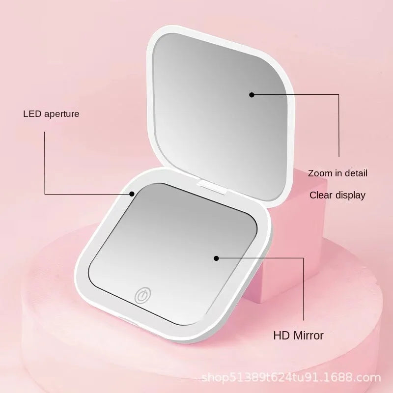 Mini LED Folding Makeup Mirror – Portable Magnifying Compact Mirror for Travel & Beauty