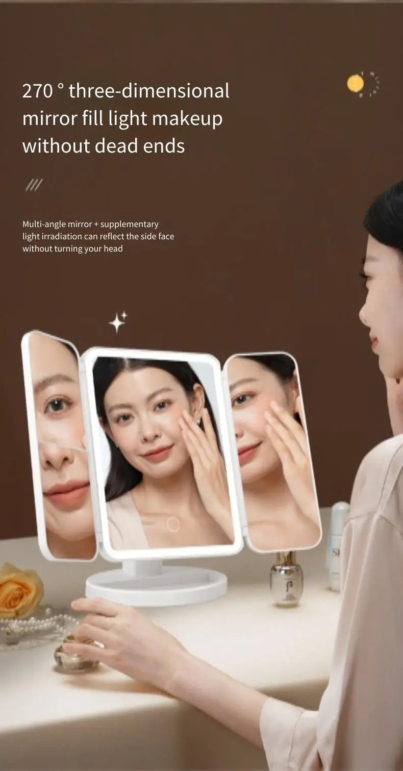 Trifold LED Makeup Mirror – Smart Light-Up Vanity Mirror for Beauty & Dressing
