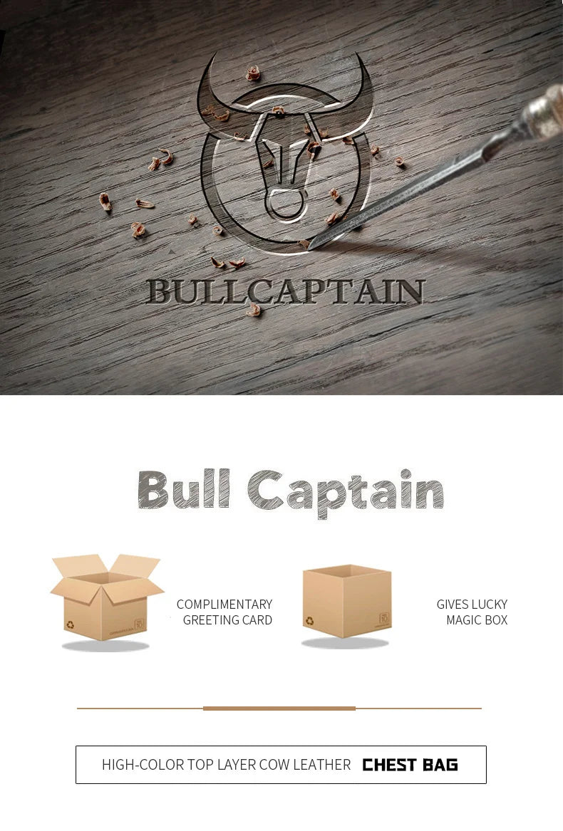 BULLCAPTAIN Men's Genuine Leather Chest Bag – Retro Anti-Theft Crossbody Bag for 7.9" Devices