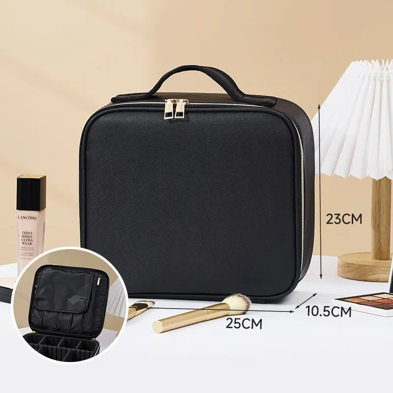 Smart LED Makeup Case with Mirror – Large-Capacity Travel Beauty & Skincare Organizer