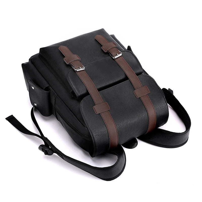 2025 Men’s PU Leather Backpack – Large Laptop Bag, Mochilas for Teenagers Boys, Black & Brown Schoolbag