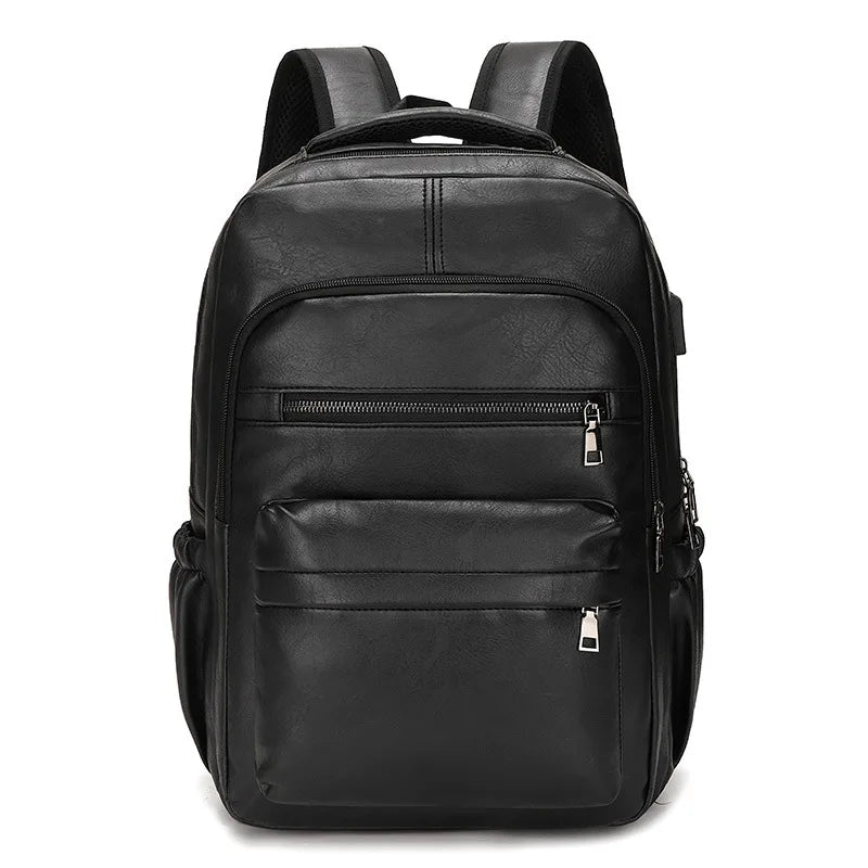 High-Quality USB Charging Backpack for Men – PU Leather Laptop Backpack, Large Schoolbag for Teenagers and Boys