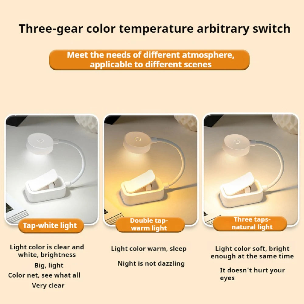 Portable LED Book Light – Eye Protection 360° Clip-On Desk Lamp for Reading, Travel & Bedroom