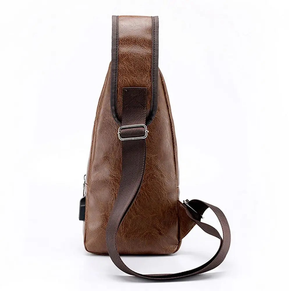 USB Data Cable Charging Chest Bag – Casual Fashion Shoulder Bag, PU Outdoor Sports Men’s Backpack