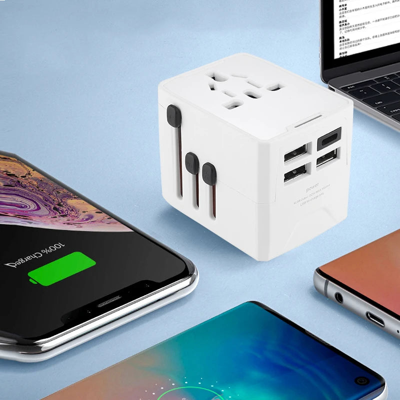 65W Universal Travel Adapter – All-in-One Charger with 3 USB & 1 Type-C for US, EU, UK, & AU
