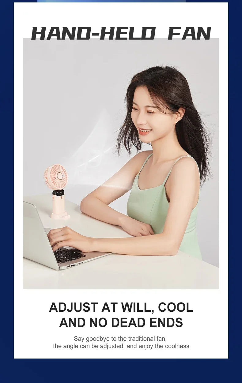 5000mAh Portable Mini Fan – Wireless USB Rechargeable, 5-Speed Foldable Neck Hanging Fan with Digital Display & Phone Holder