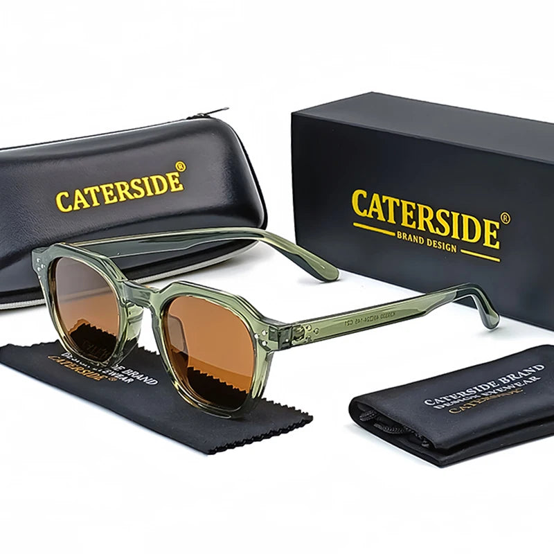 CATERSIDE Retro Polarized Sunglasses Men Ultralight TR90 Frame Polygon Women Sun Glasses Outdoor High Quality Travel Eyewear
