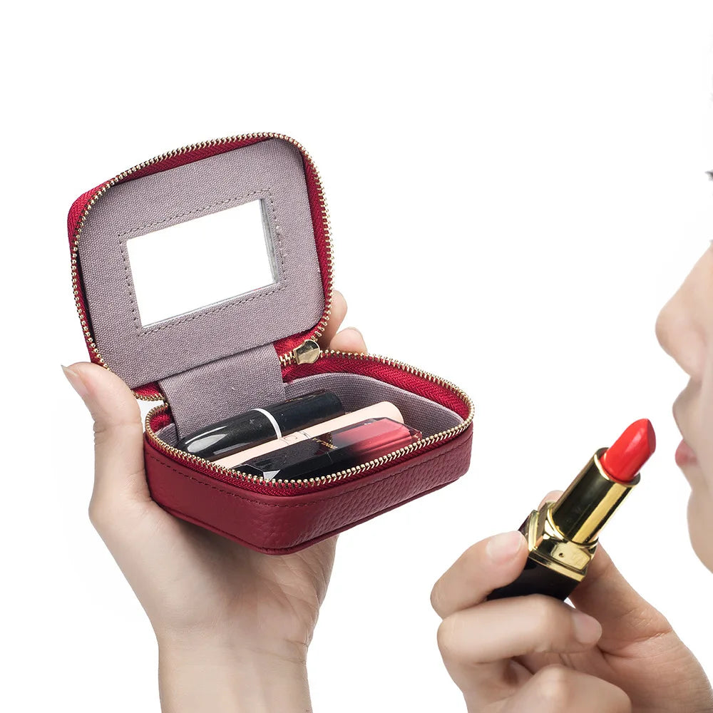 Luxury Mini Lipstick Case with Mirror – Elegant Travel Makeup Bag & Multi-Use Organizer