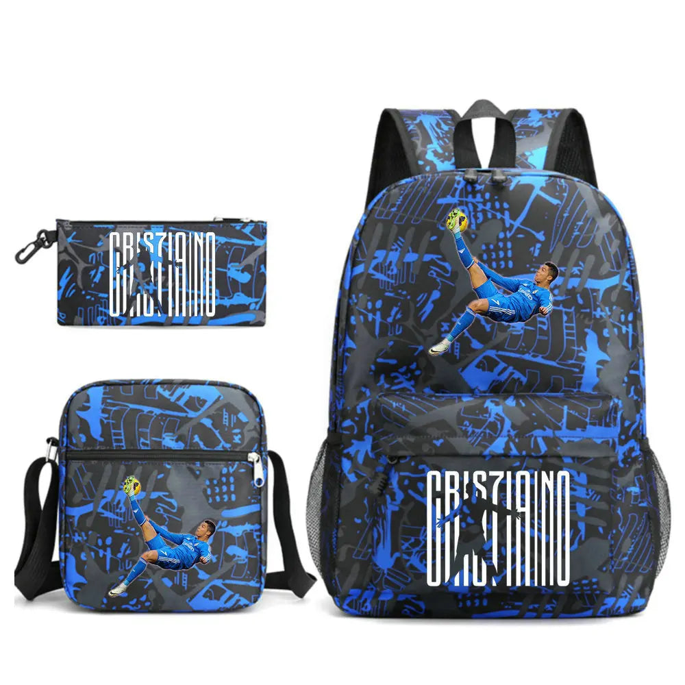 CR7 Football Backpack Set – 3-Piece Stylish & Spacious Schoolbag for Boys & Girls, Perfect for High School & Sports!