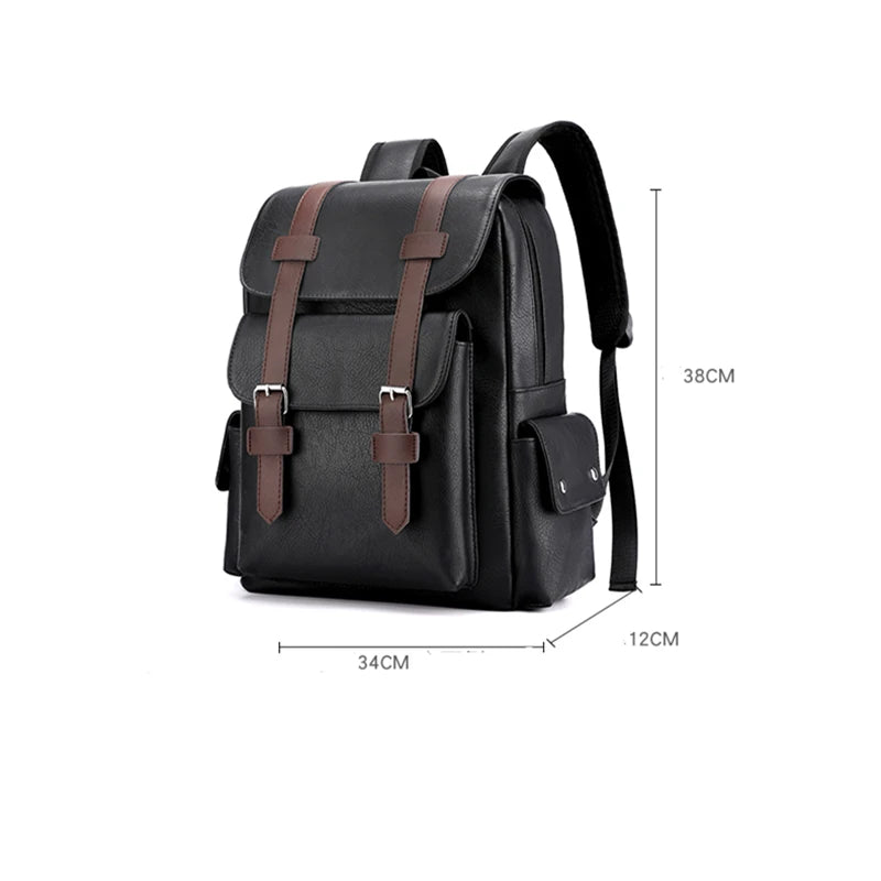 2025 Men’s PU Leather Backpack – Large Laptop Bag, Mochilas for Teenagers Boys, Black & Brown Schoolbag