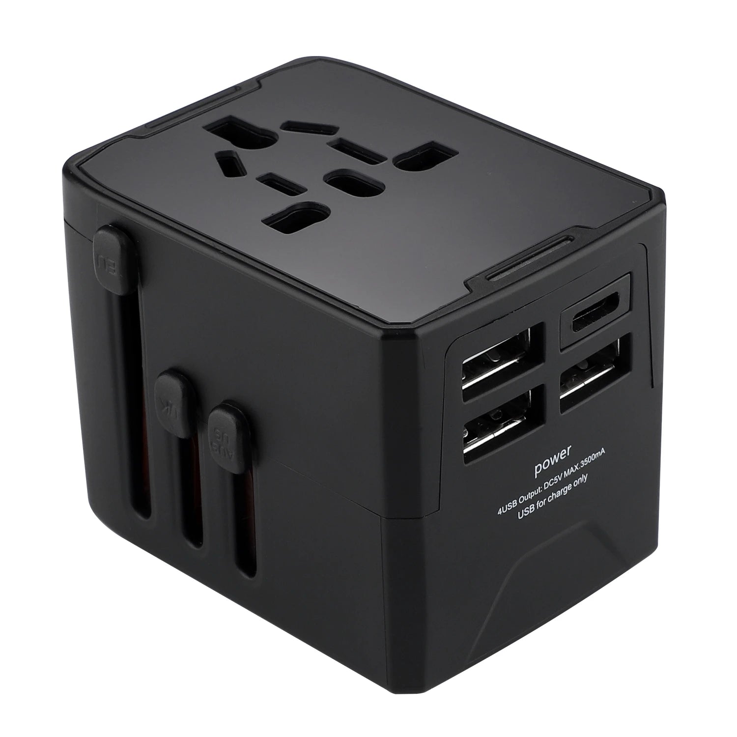 65W Universal Travel Adapter – All-in-One Charger with 3 USB & 1 Type-C for US, EU, UK, & AU