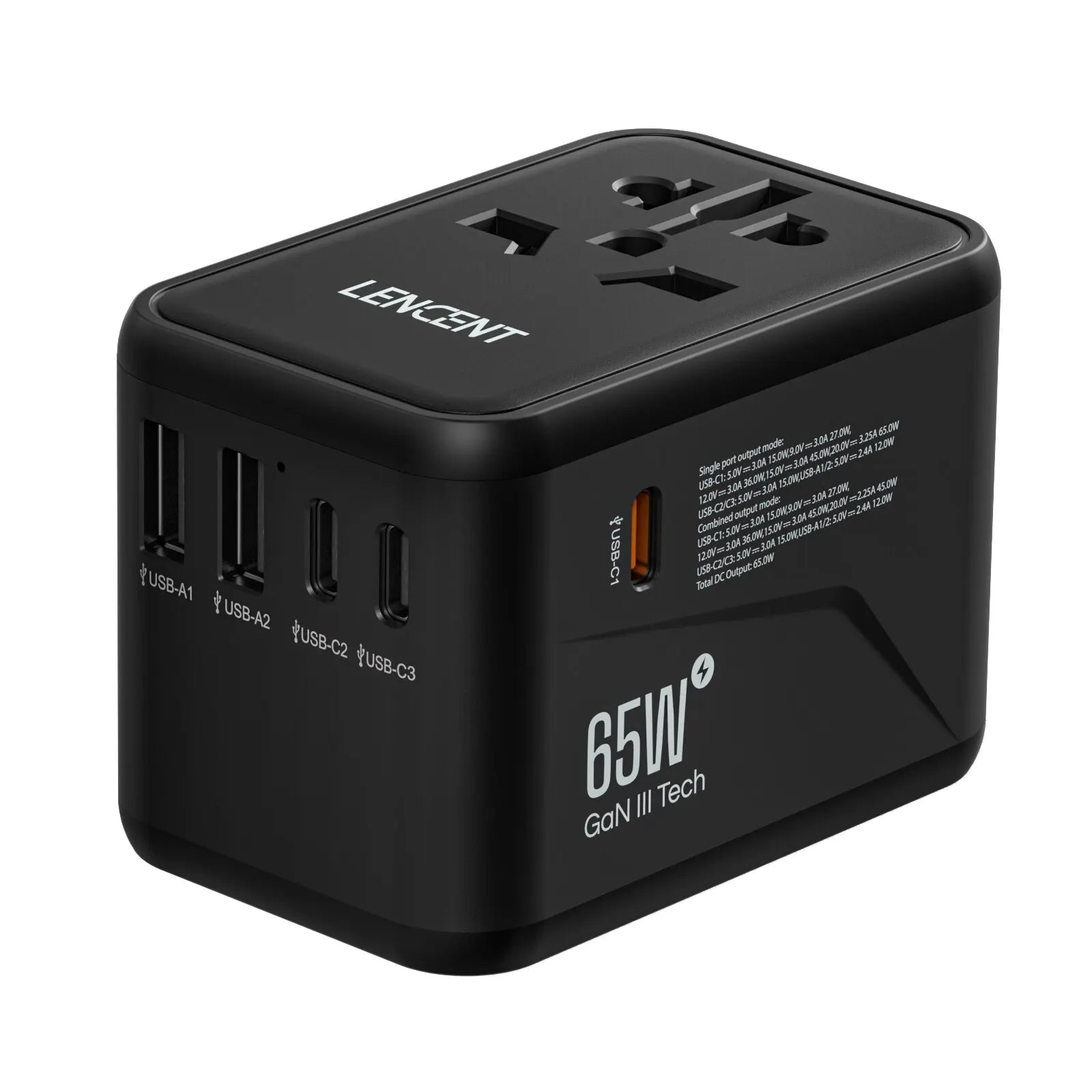 LENCENT 65W/100W GaN Universal Travel Adapter – Fast Charging EU/UK/US/AU Plug with 2 USB & 3 Type-C Ports