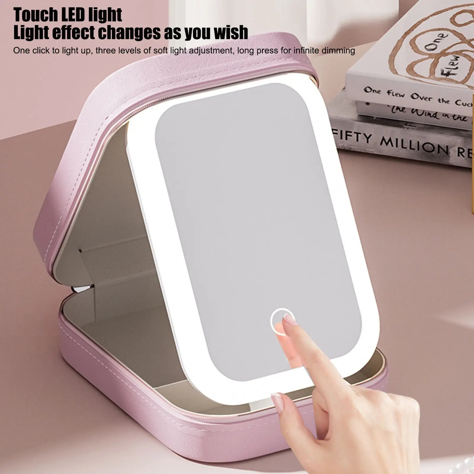 Smart LED Makeup Case with Mirror – Portable Fashion Travel Cosmetic Storage Bag