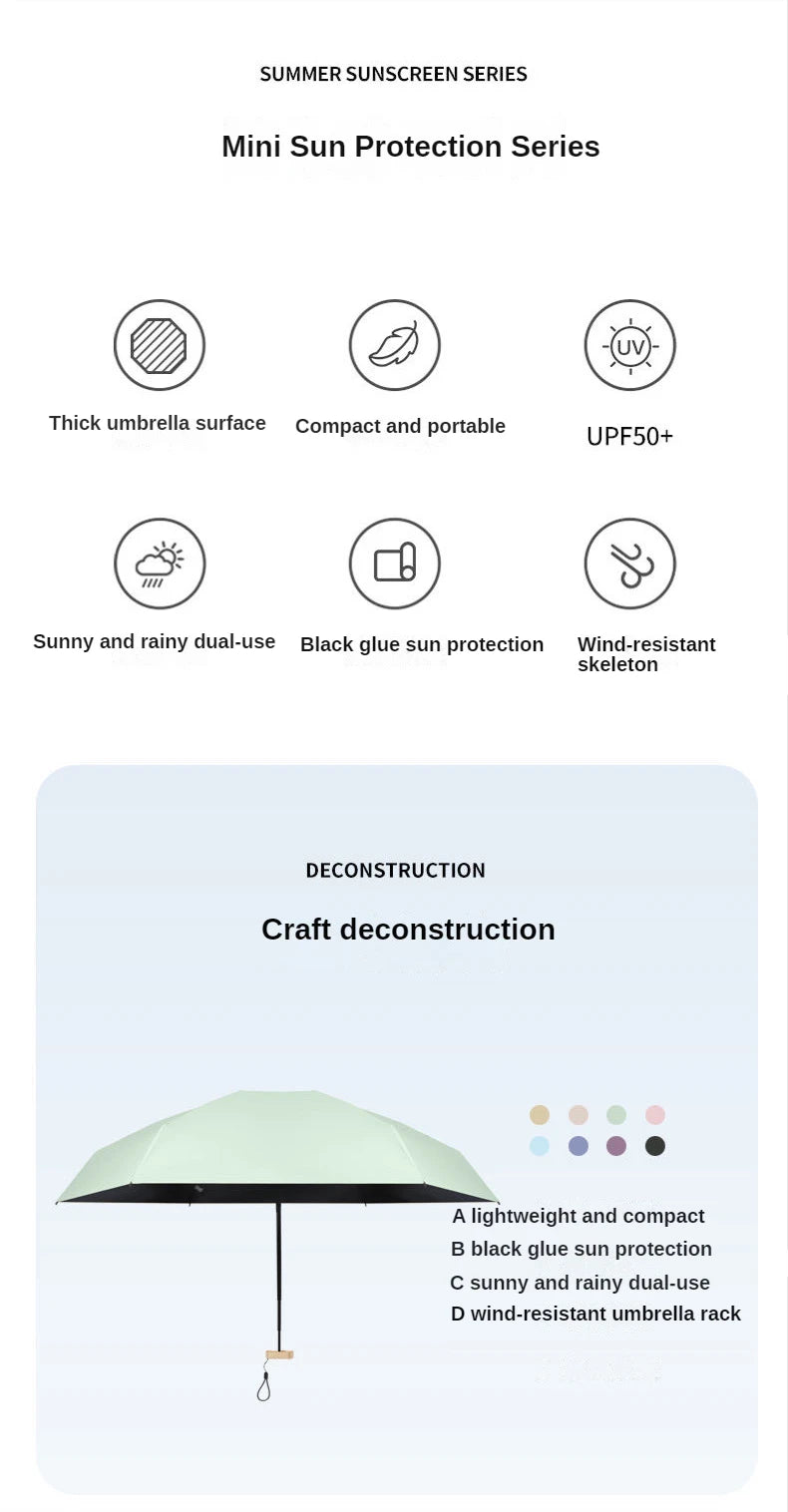 ☀️☔ Mini Pocket Folding Umbrella – Ultra-Light, UV Protective & Waterproof for Travel & Everyday Use! 🌦️✨