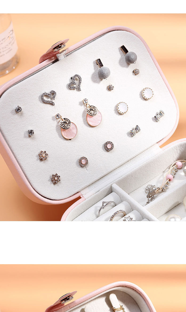 Portable Leather Jewelry Box – Travel Organizer with Zipper for Rings, Earrings & Necklaces