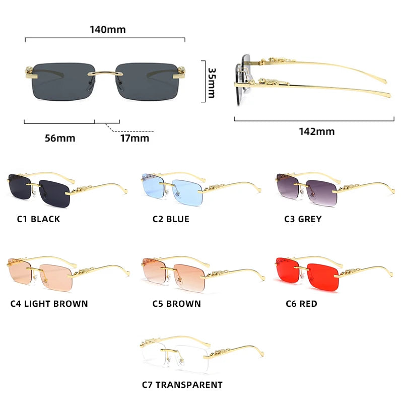 Classic Rimless Sunglasses – Stylish Frameless Shades with Leopard Decoration for Men & Women ✨🚘