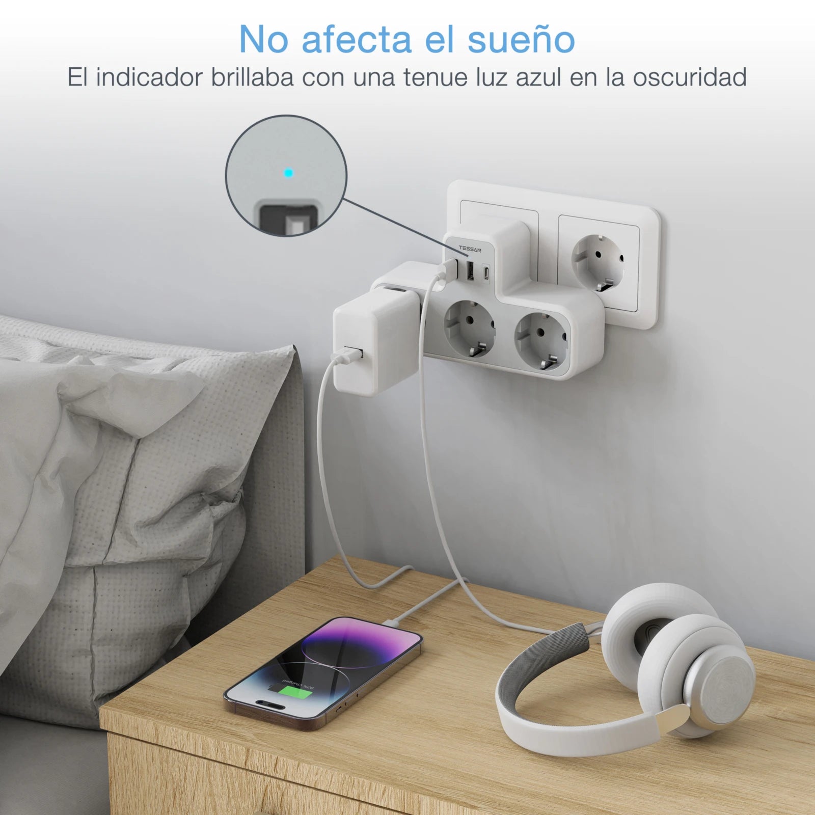TESSAN 6-in-1 Socket Adapter – 3-Way Outlet with USB & Surge Protection for Travel, Smartphones & Laptops!