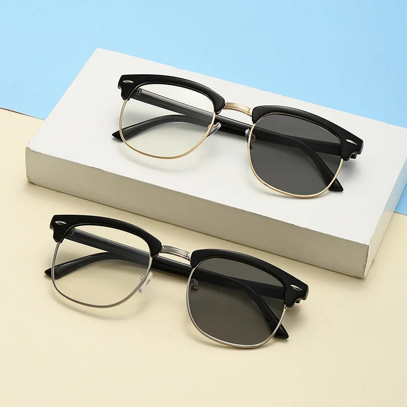 Classic Half-Frame Photochromic Sunglasses – Retro Chameleon Shades for Men & Women ✨🚘