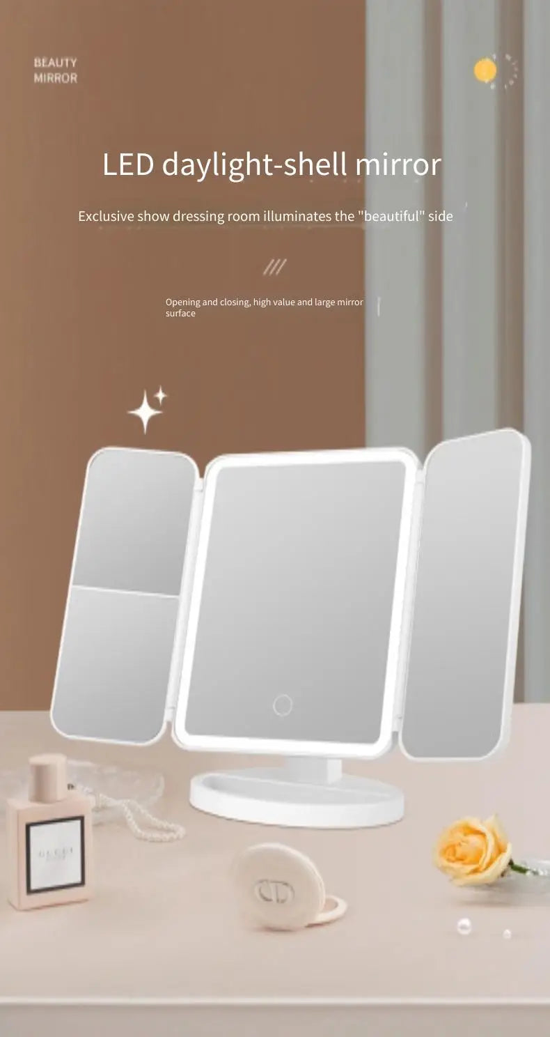 Trifold LED Makeup Mirror – Smart Light-Up Vanity Mirror for Beauty & Dressing