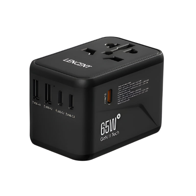 LENCENT 65W/100W GaN Universal Travel Adapter – Fast Charging EU/UK/US/AU Plug with 2 USB & 3 Type-C Ports