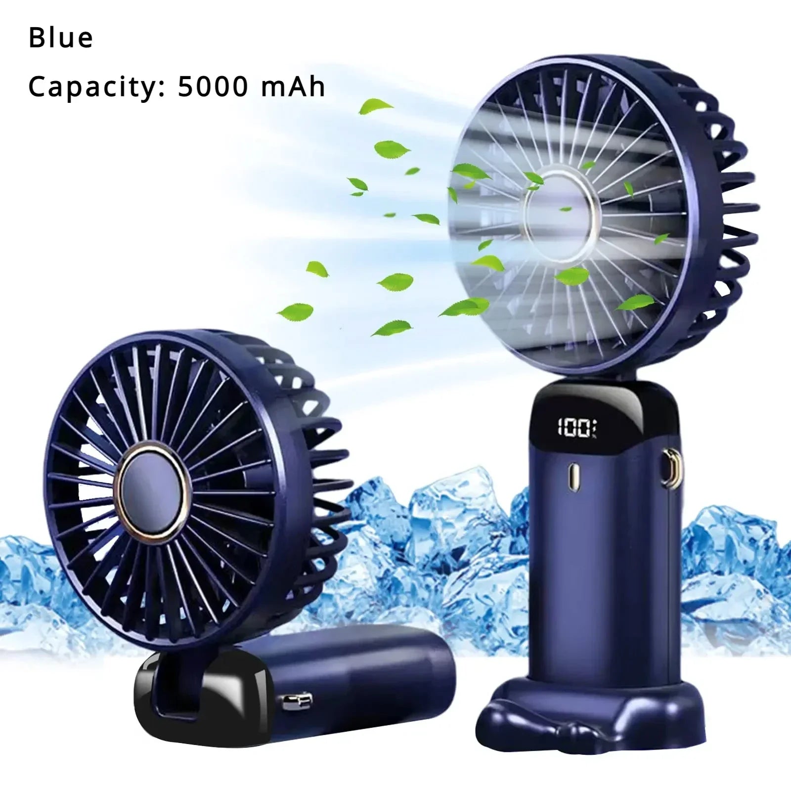 5000mAh Portable Mini Fan – Wireless USB Rechargeable, 5-Speed Foldable Neck Hanging Fan with Digital Display & Phone Holder
