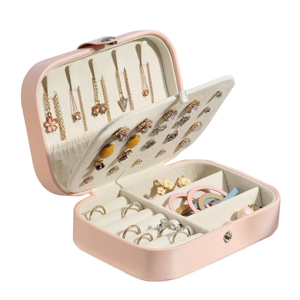 Portable Leather Jewelry Box – Travel Organizer with Zipper for Rings, Earrings & Necklaces