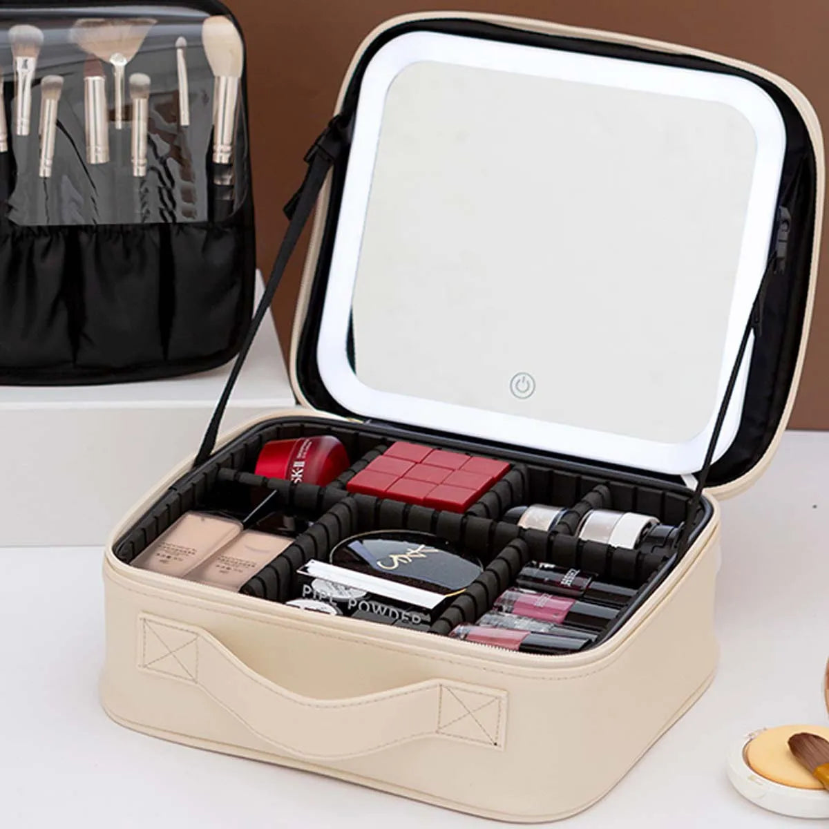 LED Travel Makeup Bag with Mirror – Large-Capacity Portable Storage Case with Combination Lock