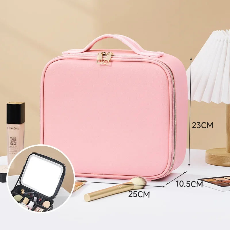Smart LED Makeup Case with Mirror – Large-Capacity Travel Beauty & Skincare Organizer