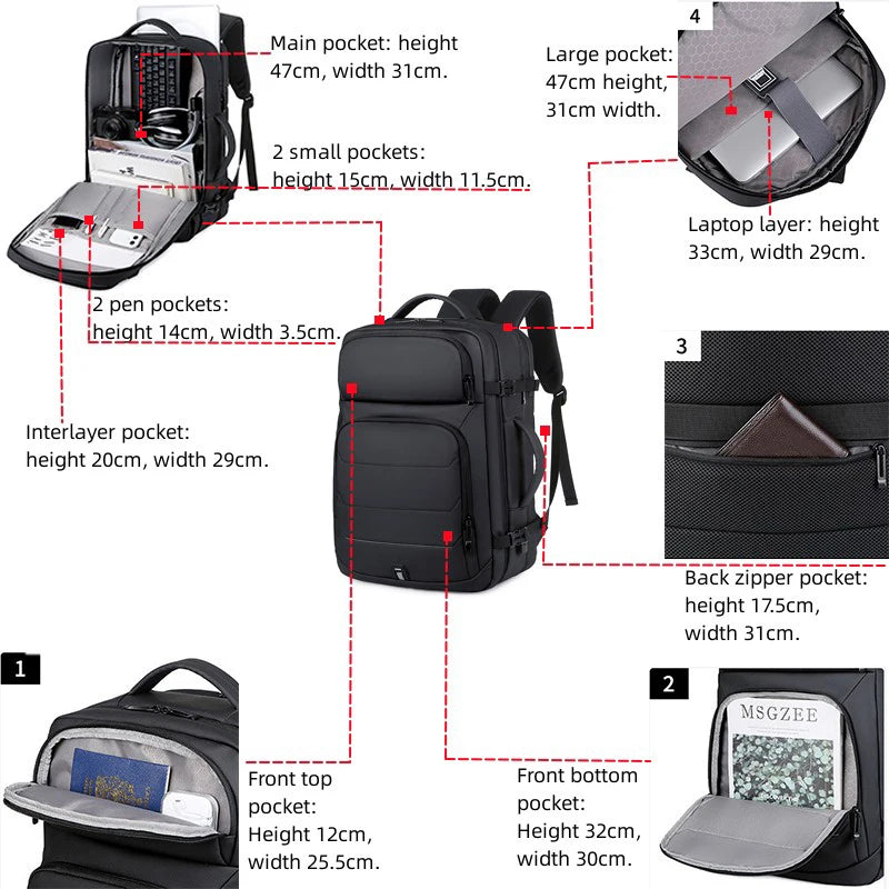 Expandable 17-inch Men’s Laptop Backpack – Waterproof Notebook Bag with USB, Schoolbag, Sports Travel Backpack for Men