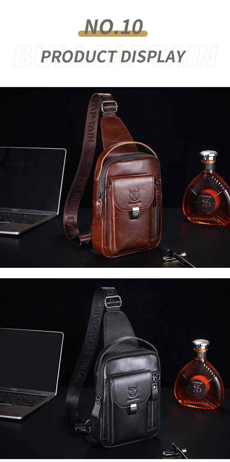 BULLCAPTAIN Men's Genuine Leather Chest Bag – Retro Anti-Theft Crossbody Bag for 7.9" Devices
