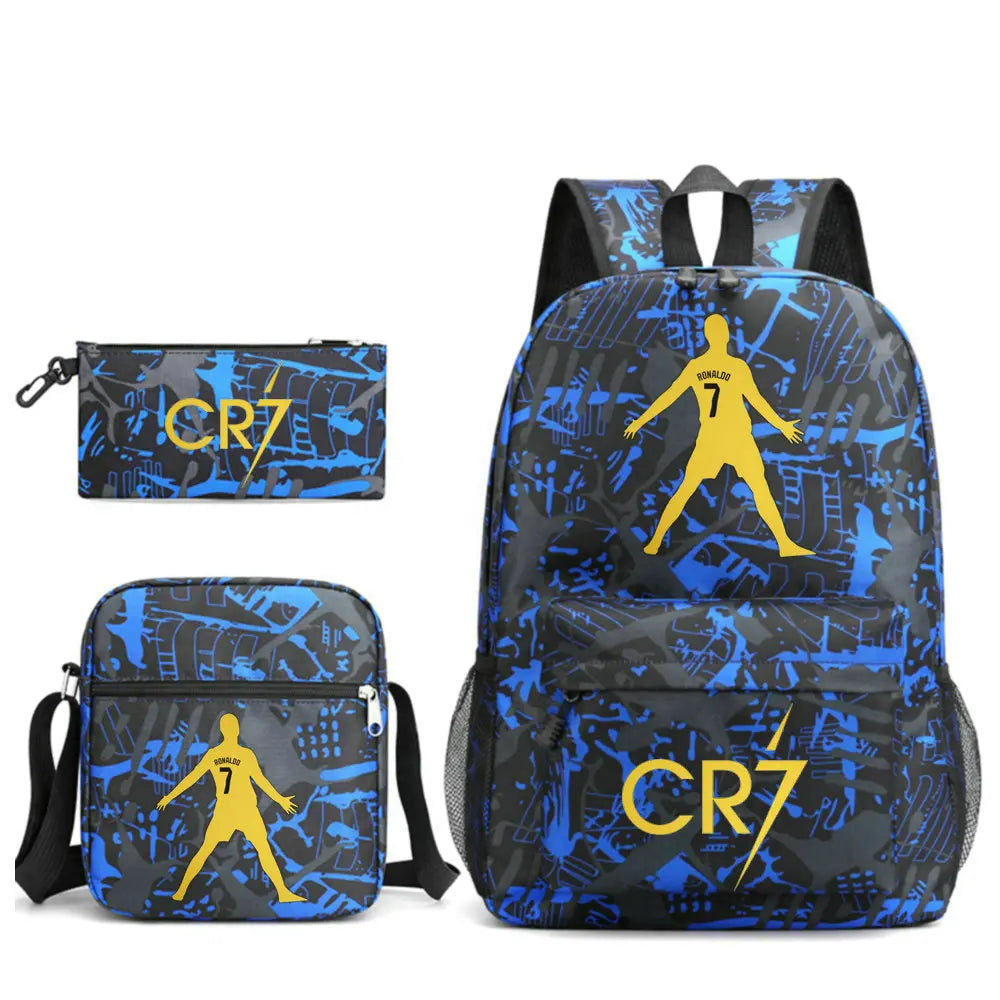 CR7 Football Backpack Set – 3-Piece Stylish & Spacious Schoolbag for Boys & Girls, Perfect for High School & Sports!
