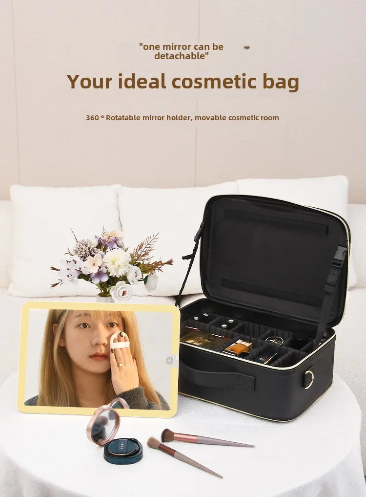 2025 Premium LED Cosmetic Bag – Large-Capacity Portable Makeup Storage Box with Mirror