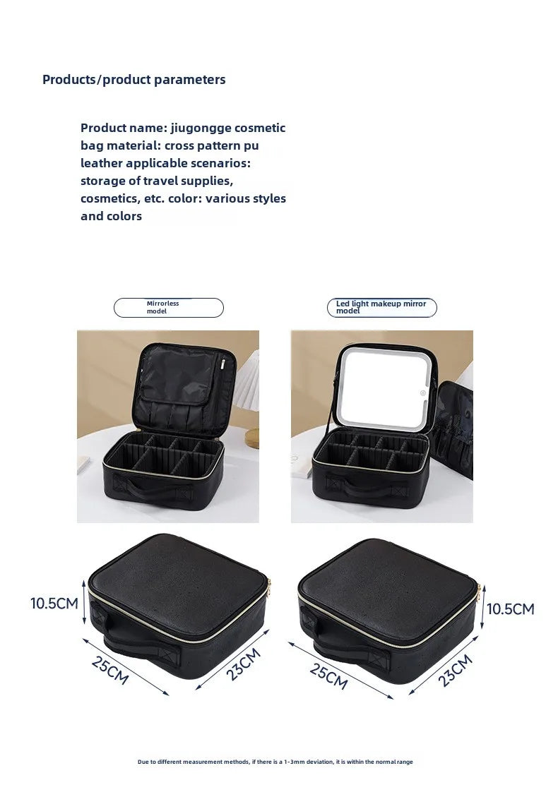 Smart LED Makeup Case with Mirror – Large-Capacity Travel Beauty & Skincare Organizer