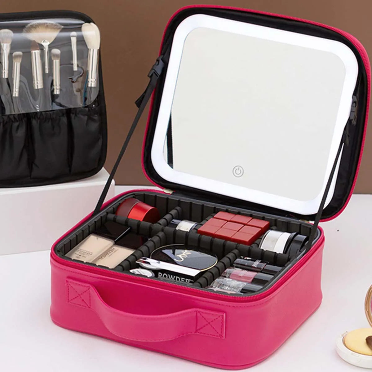LED Travel Makeup Bag with Mirror – Large-Capacity Portable Storage Case with Combination Lock