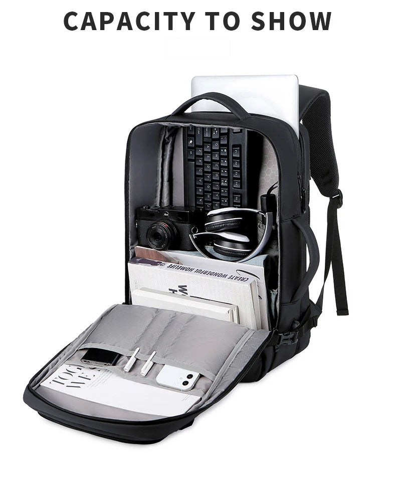 Expandable 17-inch Men’s Laptop Backpack – Waterproof Notebook Bag with USB, Schoolbag, Sports Travel Backpack for Men